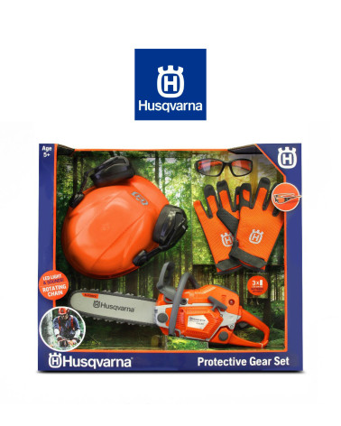 Kit motosierra Husqvarna 550xp de juguete con casco, guante y gafas