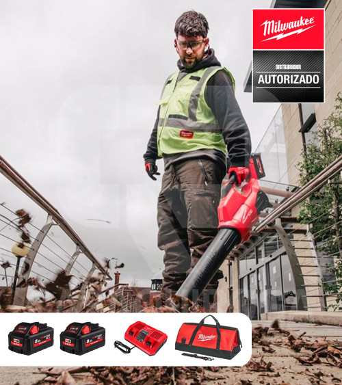 Soplador hojas batería Milwaukee M18 FBL-0 + M18 HNRGO4-802  (+ 2 bat 8.0Ah y cargador)