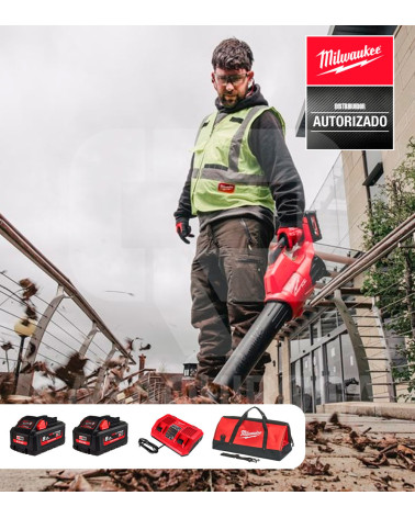 Soplador hojas batería Milwaukee M18 FBL-0 + M18 HNRGO4-802  (+ 2 bat 8.0Ah y cargador)